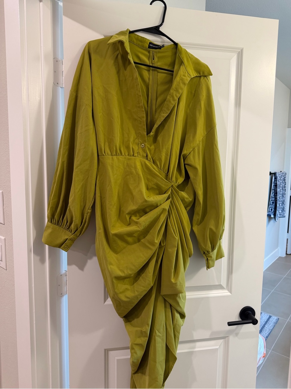 PrettyLittleThing Olive Green Asymmetric Draped Shirt Dress
